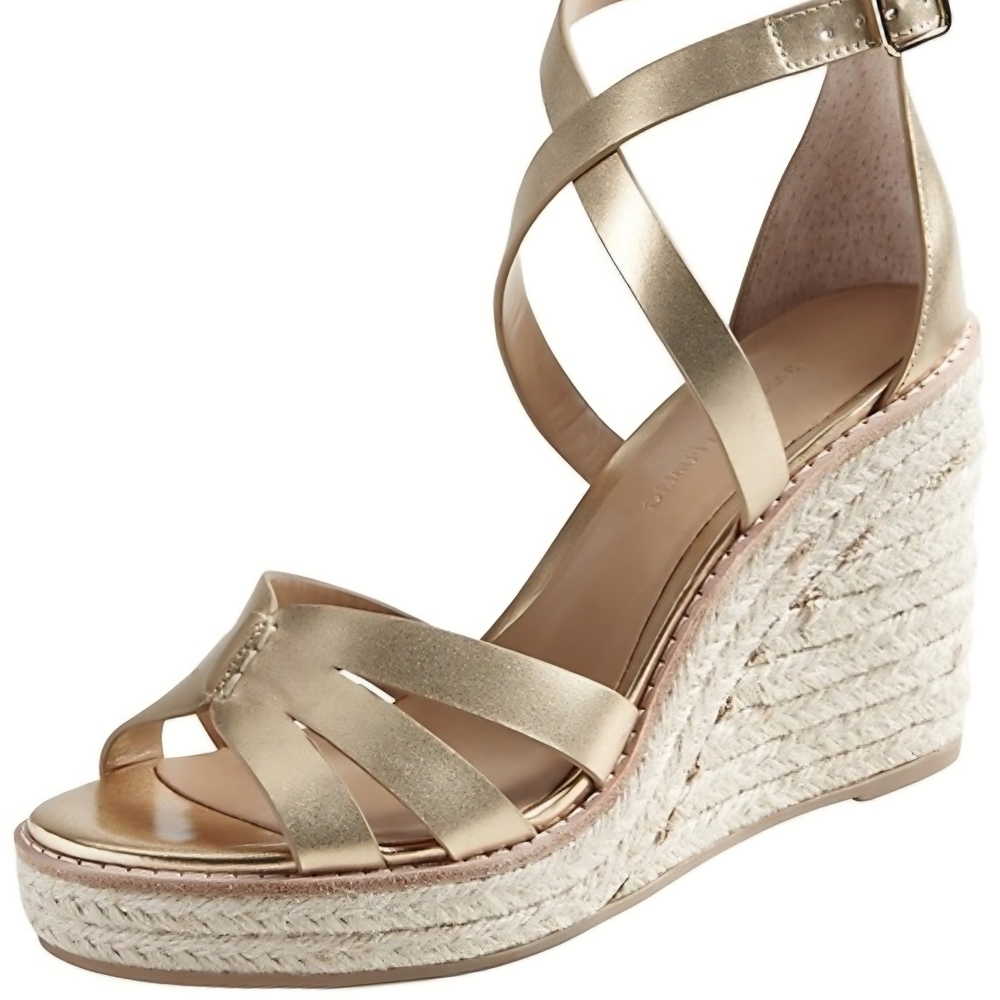 Banana Republic Natural Canvas Espadrille Wedge Heel Sandal Gold